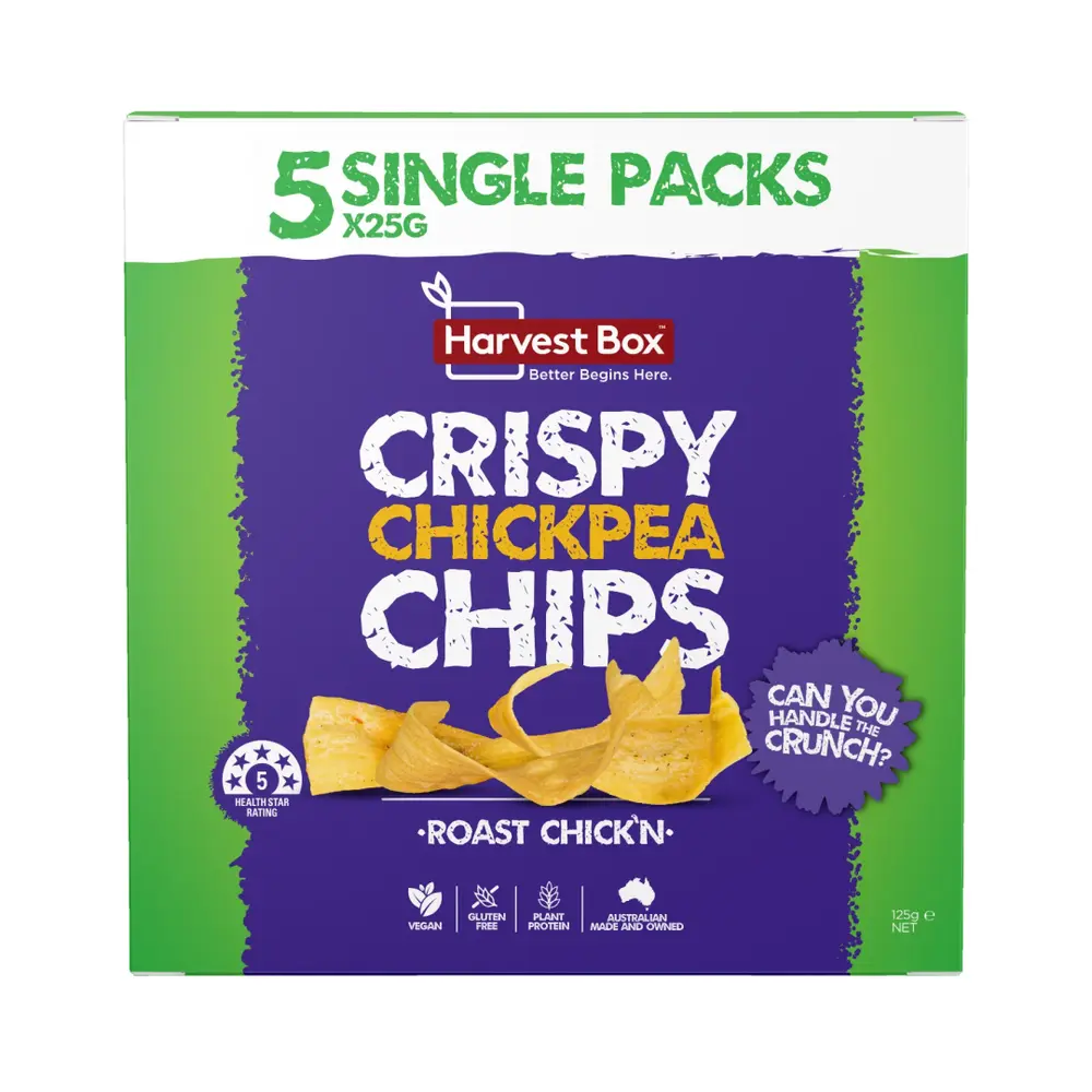 Snack Đậu Gà Vị Gà Nướng, Crispy Chickpea Chips, Roast Chicken, 5 Gói (125g) - HARVEST BOX